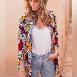 Sézane x CSAO Will Jacket in Fleurs Oranges Fond Bleu ~ size M, NWOT!